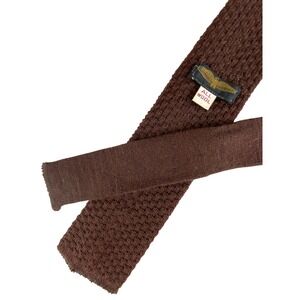 VTG Eagle Shirtmakers Mens Knit Tie Brown Wool Textured Square End Necktie